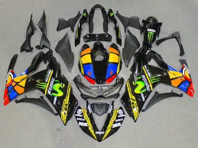 Preisgünstige Yamaha YZF R3/R25 Motorrad Verkleidung 2015-2018 - Glanzendes Schwarz Gelb Weiss Blau ENEOS Monster MoviStar Farbrad