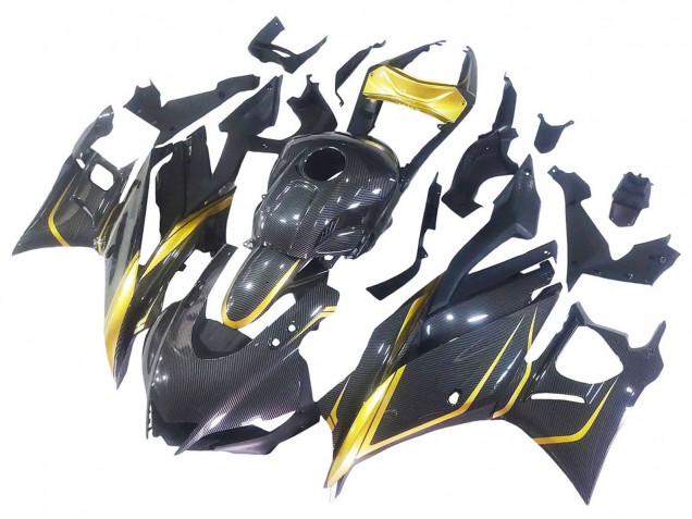 Preisgünstige Yamaha YZF R3/R25 Motorrad Verkleidung 2019-2021 - Gold Schwarz Carbonfaser