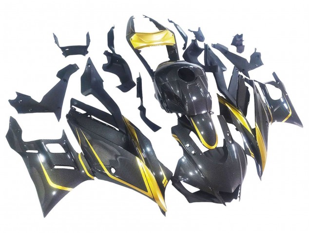 Preisgünstige Yamaha YZF R3/R25 Motorrad Verkleidung 2019-2021 - Gold Schwarz Carbonfaser