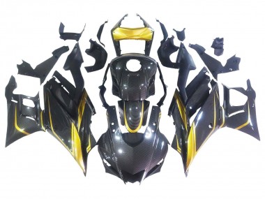 Preisgünstige Yamaha YZF R3/R25 Motorrad Verkleidung 2019-2021 - Gold Schwarz Carbonfaser