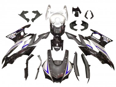 Preisgünstige Yamaha YZF R3/R25 Motorrad Verkleidung 2019-2021 - Silber Glanzendes Schwarz Carbonfaser Stil