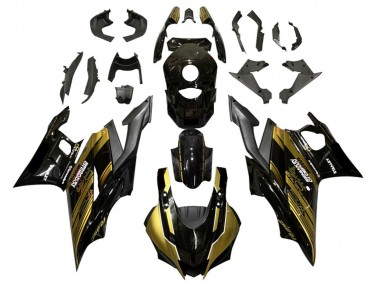 Preisgünstige Yamaha YZF R3/R25 Motorrad Verkleidung 2019-2021 - Gold Glanzendes Schwarz Semakin Didepan