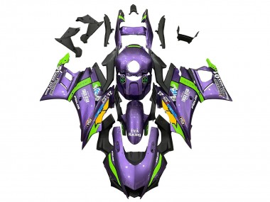 Preisgünstige Yamaha YZF R3/R25 Motorrad Verkleidung 2019-2021 - Lila Grun Weiss EVA Rennen