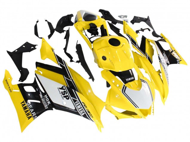 Preisgünstige Yamaha YZF R3/R25 Motorrad Verkleidung 2019-2021 - Gelb Weiss Schwarz Streifen