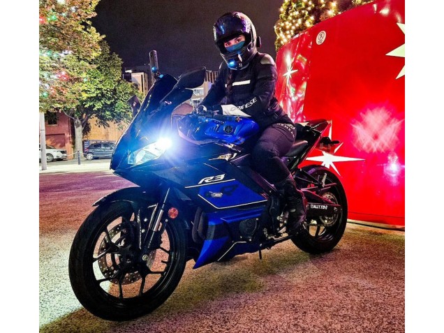 Preisgünstige Yamaha YZF R3/R25 Motorrad Verkleidung 2022-2024 - Blau Glanzendes Schwarz