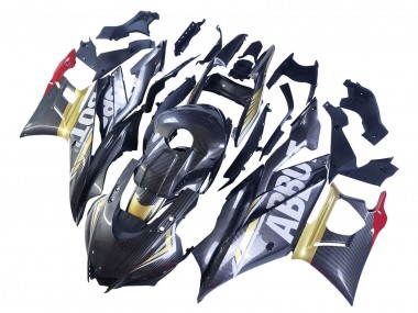 Preisgünstige Yamaha YZF R3/R25 Motorrad Verkleidung 2022-2024 - Schwarzer Carbonfaser Stil Goldrot ABBOT