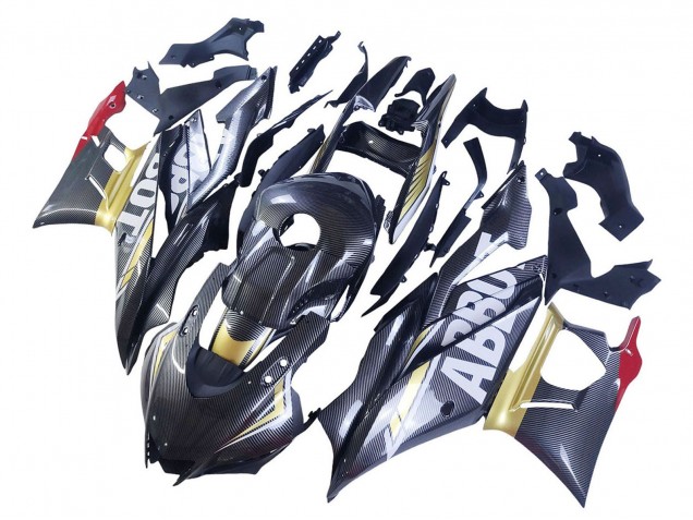 Preisgünstige Yamaha YZF R3/R25 Motorrad Verkleidung 2022-2024 - Schwarzer Carbonfaser Stil Goldrot ABBOT