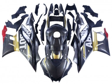 Preisgünstige Yamaha YZF R3/R25 Motorrad Verkleidung 2022-2024 - Schwarzer Carbonfaser Stil Goldrot ABBOT