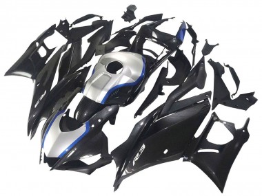 Preisgünstige Yamaha YZF R3/R25 Motorrad Verkleidung 2022-2024 - Schwarzer Carbonfaser Stil Silberblau
