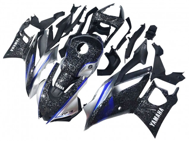 Preisgünstige Yamaha YZF R3/R25 Motorrad Verkleidung 2022-2024 - Marble Schwarz Silber Blau Geschmiedet Carbonfaser Stil