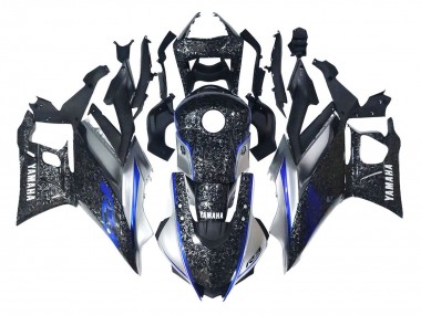 Preisgünstige Yamaha YZF R3/R25 Motorrad Verkleidung 2022-2024 - Marble Schwarz Silber Blau Geschmiedet Carbonfaser Stil
