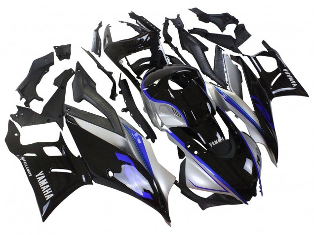 Preisgünstige Yamaha YZF R3/R25 Motorrad Verkleidung 2022-2024 - Silber Blau Glanzendes Schwarz