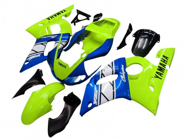 Preisgünstige Yamaha YZF 600 R6 Motorrad Verkleidung 1998-2002 - Neon Grun Blau Weiss Champions