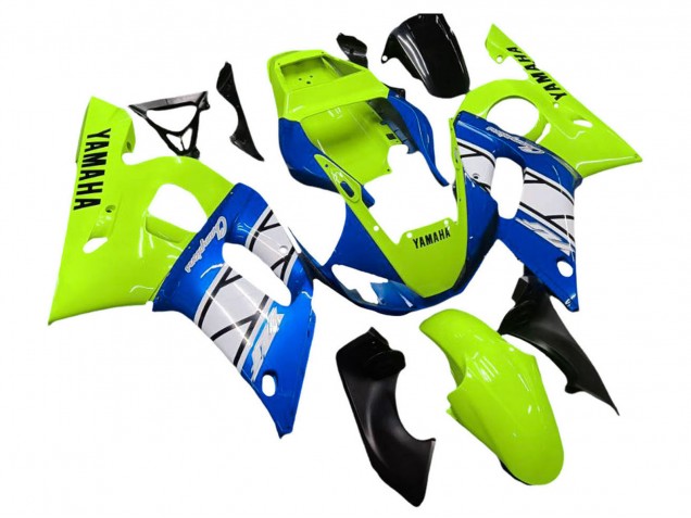 Preisgünstige Yamaha YZF 600 R6 Motorrad Verkleidung 1998-2002 - Neon Grun Blau Weiss Champions