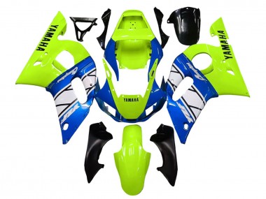 Preisgünstige Yamaha YZF 600 R6 Motorrad Verkleidung 1998-2002 - Neon Grun Blau Weiss Champions