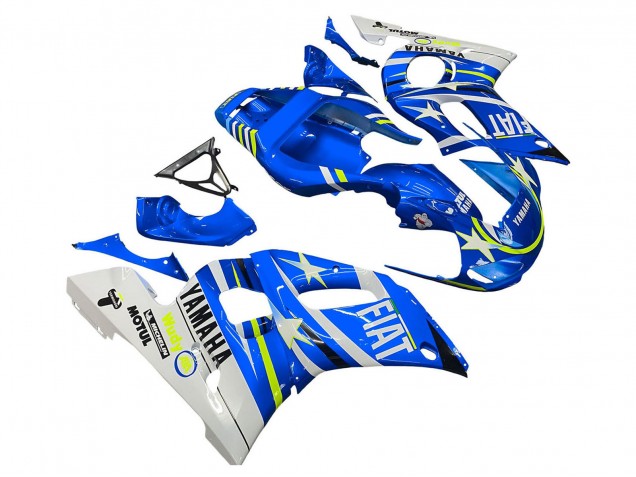 Preisgünstige Yamaha YZF 600 R6 Motorrad Verkleidung 1998-2002 - Weiss Blau Neon Gelb Fiat Motul Michelin