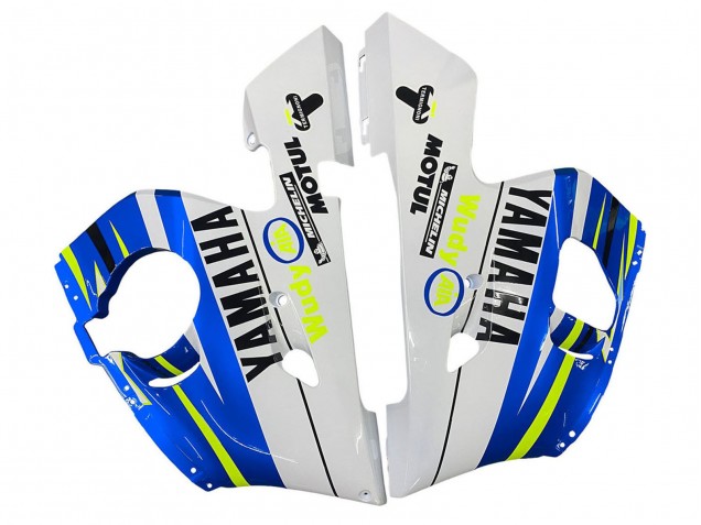 Preisgünstige Yamaha YZF 600 R6 Motorrad Verkleidung 1998-2002 - Weiss Blau Neon Gelb Fiat Motul Michelin