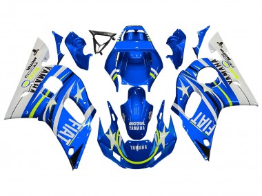 Preisgünstige Yamaha YZF 600 R6 Motorrad Verkleidung 1998-2002 - Weiss Blau Neon Gelb Fiat Motul Michelin