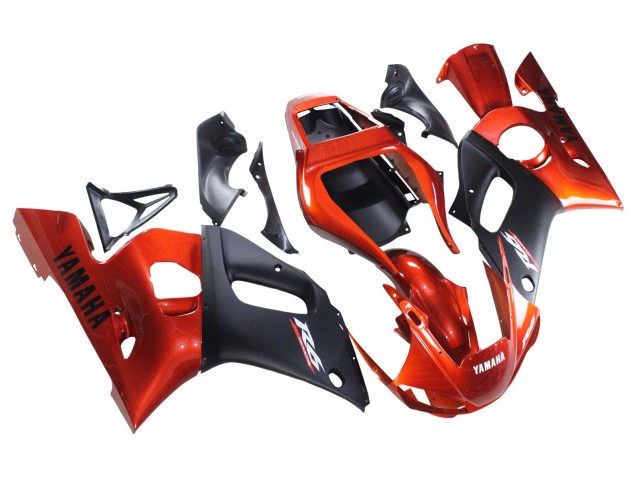 Preisgünstige Yamaha YZF 600 R6 Motorrad Verkleidung 1998-2002 - Orange Matt Schwarz