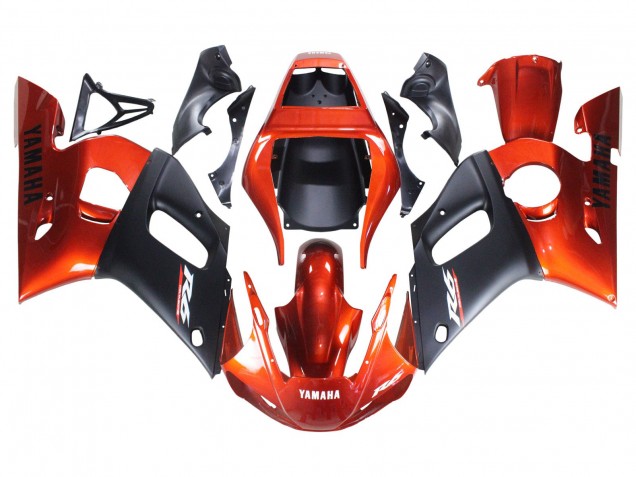 Preisgünstige Yamaha YZF 600 R6 Motorrad Verkleidung 1998-2002 - Orange Matt Schwarz