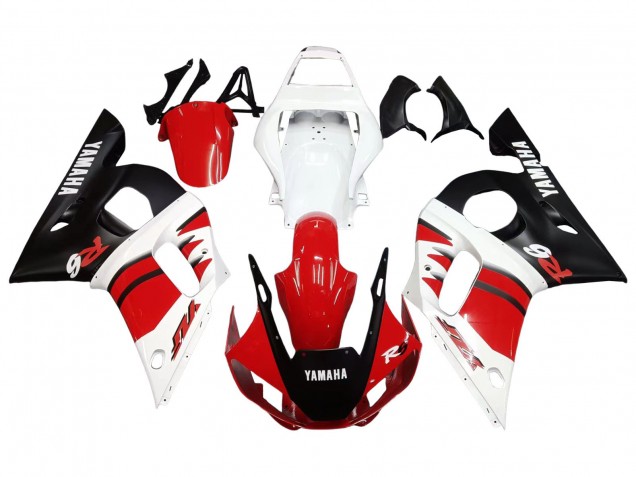 Preisgünstige Yamaha YZF 600 R6 Motorrad Verkleidung 1998-2002 - Weiss Rot Glanzendes Schwarz