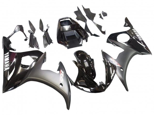 Preisgünstige Yamaha YZF R6 Motorrad Verkleidung 2003-2004 - Glanzendes Schwarz Matt Schwarz Weiss Aufkleber