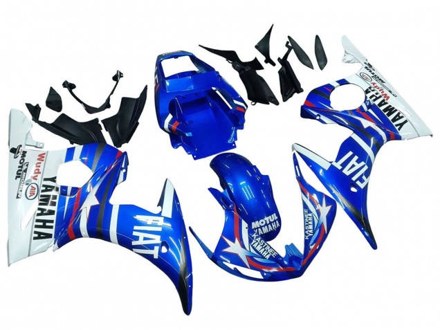 Preisgünstige Yamaha YZF R6 Motorrad Verkleidung 2003-2004 - Weiss Blau Fiat Motul Kastinee