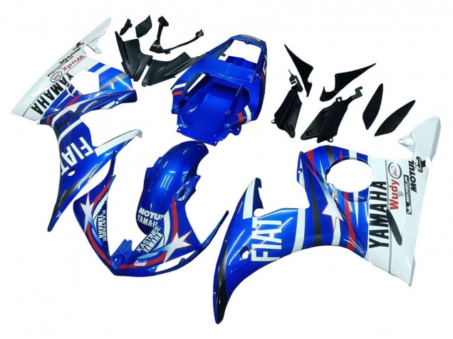 Preisgünstige Yamaha YZF R6 Motorrad Verkleidung 2003-2004 - Weiss Blau Fiat Motul Kastinee