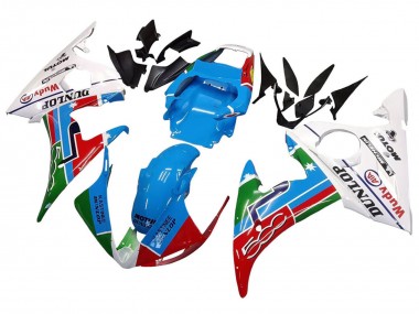 Preisgünstige Yamaha YZF R6S Motorrad Verkleidung 2006-2009 - Weiss Blau Grun Rot Kastinee Dunlop Motul