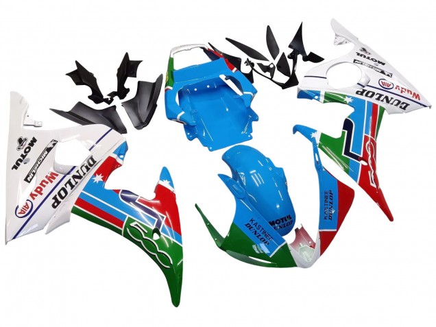 Preisgünstige Yamaha YZF R6S Motorrad Verkleidung 2006-2009 - Weiss Blau Grun Rot Kastinee Dunlop Motul