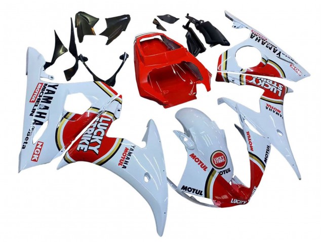 Preisgünstige Yamaha YZF R6 Motorrad Verkleidung 2003-2004 - Weiss Rot Lucky Strike Motul