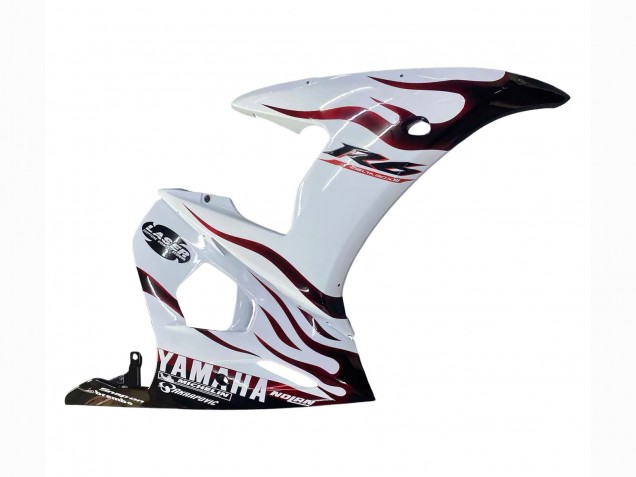 Preisgünstige Yamaha YZF R6S Motorrad Verkleidung 2006-2009 - Weiss mit Dunkel Schwarz Flamme