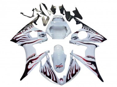 Preisgünstige Yamaha YZF R6S Motorrad Verkleidung 2006-2009 - Weiss mit Dunkel Schwarz Flamme