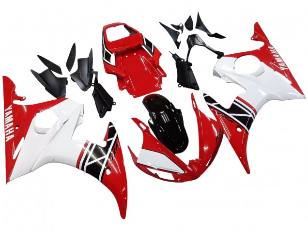 Preisgünstige Yamaha YZF R6 Motorrad Verkleidung 2003-2004 - Weiss Rot Glanzendes Schwarz