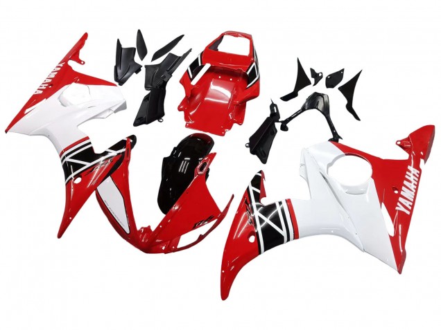 Preisgünstige Yamaha YZF R6S Motorrad Verkleidung 2006-2009 - Weiss Rot Glanzendes Schwarz
