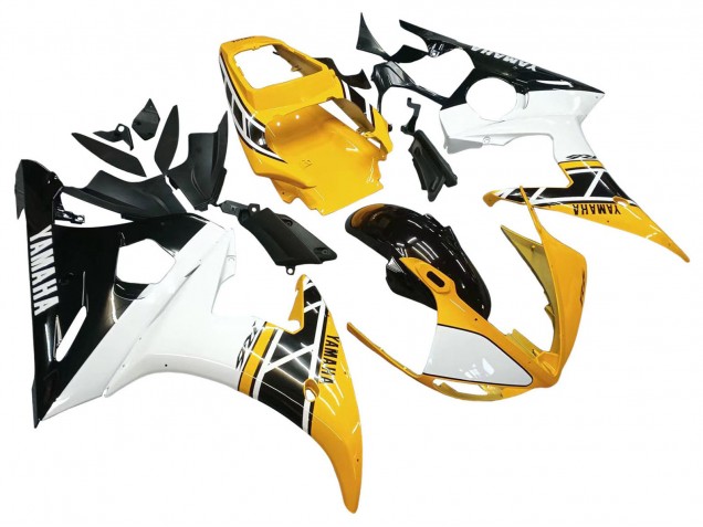 Preisgünstige Yamaha YZF R6S Motorrad Verkleidung 2006-2009 - Gelb Weiss Glanzendes Schwarz