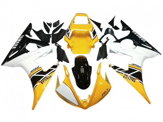 Preisgünstige Yamaha YZF R6S Motorrad Verkleidung 2006-2009 - Gelb Weiss Glanzendes Schwarz