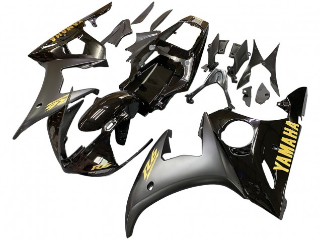Preisgünstige Yamaha YZF R6 Motorrad Verkleidung 2003-2004 - Glanzendes Schwarz Matt Schwarz Gold Aufkleber