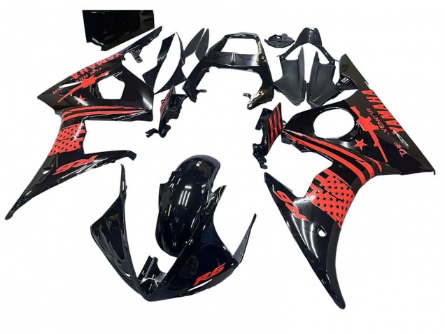 Preisgünstige Yamaha YZF R6 Motorrad Verkleidung 2003-2004 - Glanzendes Schwarz Rot