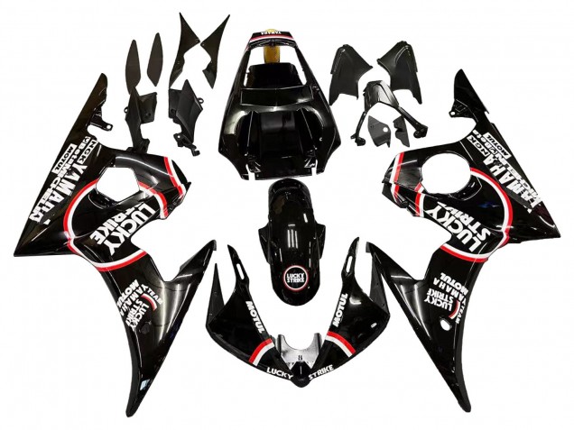 Preisgünstige Yamaha YZF R6 Motorrad Verkleidung 2003-2004 - Glanzendes Schwarz Rot Weiss Lucky Strike Motul