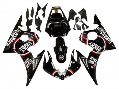 Preisgünstige Yamaha YZF R6S Motorrad Verkleidung 2006-2009 - Glanzendes Schwarz Rot Weiss Lucky Strike Motul