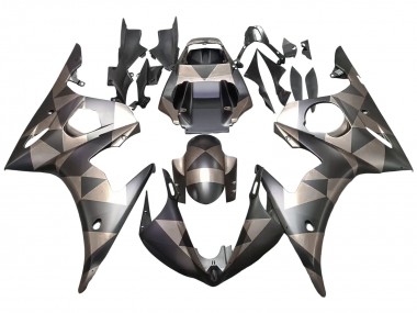 Preisgünstige Yamaha YZF R6 Motorrad Verkleidung 2003-2004 - Grau Matt Schwarz Geometric