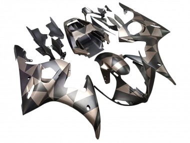 Preisgünstige Yamaha YZF R6S Motorrad Verkleidung 2006-2009 - Grau Matt Schwarz Geometric
