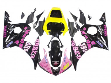 Preisgünstige Yamaha YZF R6S Motorrad Verkleidung 2006-2009 - Gelb Rosa Glanzendes Schwarz Rossi Repsol 46