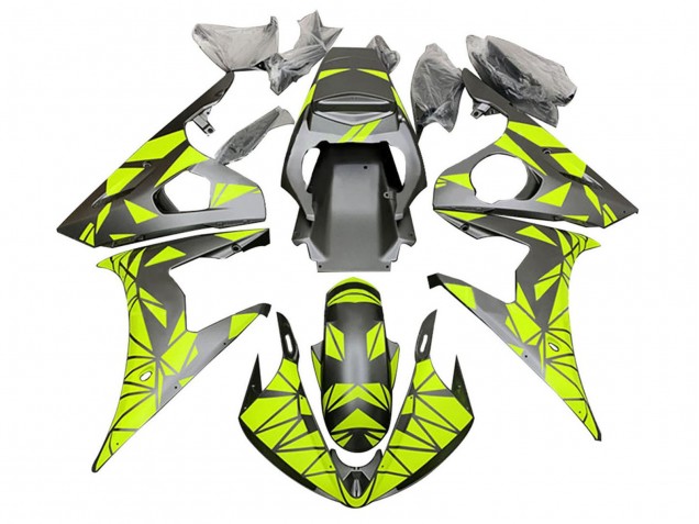 Preisgünstige Yamaha YZF R6 Motorrad Verkleidung 2003-2004 - Neon Grun Matt Schwarz Geometric