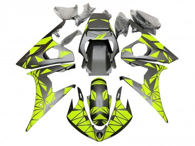 Preisgünstige Yamaha YZF R6S Motorrad Verkleidung 2006-2009 - Neon Grun Matt Schwarz Geometric