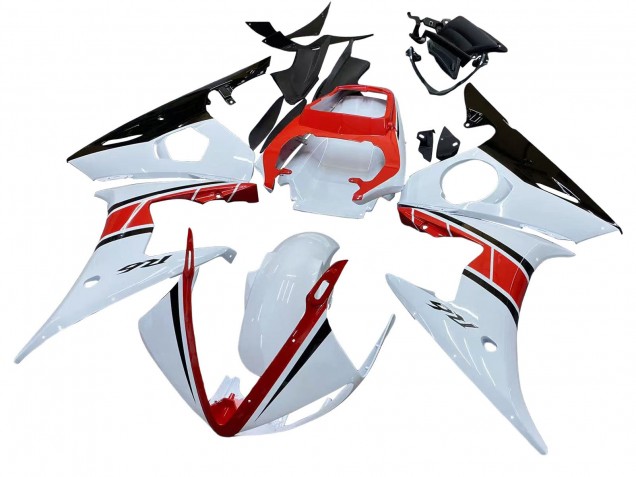 Preisgünstige Yamaha YZF R6 Motorrad Verkleidung 2003-2004 - Weiss Rot Glanzendes Schwarz