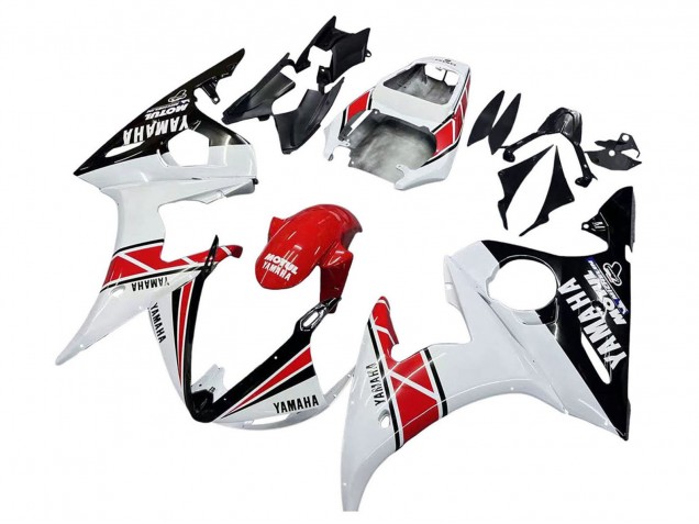 Preisgünstige Yamaha YZF R6 Motorrad Verkleidung 2003-2004 - Weiss Rot Glanzendes Schwarz Motul