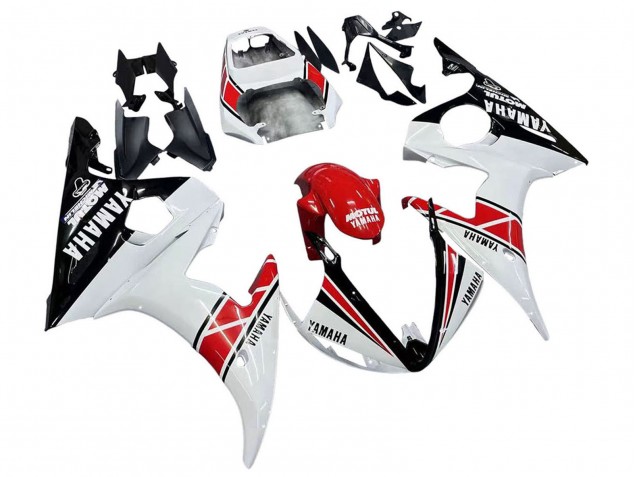 Preisgünstige Yamaha YZF R6 Motorrad Verkleidung 2003-2004 - Weiss Rot Glanzendes Schwarz Motul