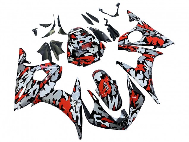 Preisgünstige Yamaha YZF R6 Motorrad Verkleidung 2003-2004 - Schwarz Rot Grau Camouflage